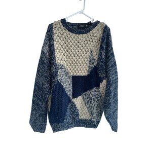 Vintage Sweater Street Scenes Crewneck Knit Cosby Biggie Style Sz L Blue